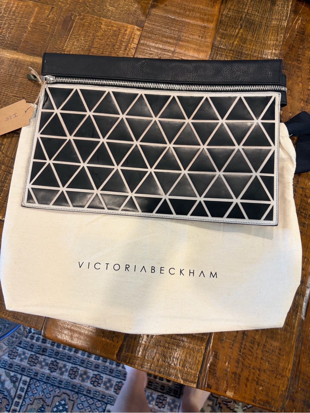 Victoria Beckham Black & Cream Triangular Panel Zip Clutch